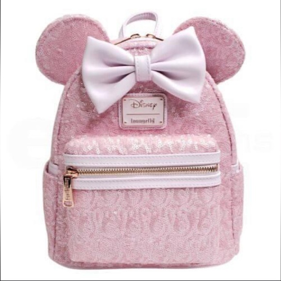 💖 Loungefly COTTON CANDY Pink Minnie Ears Sequin Backpack 💖 - Picture 2 of 5